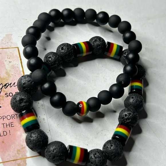 Lava Stone Rasta Bracelet Set - Picture 2 of 3